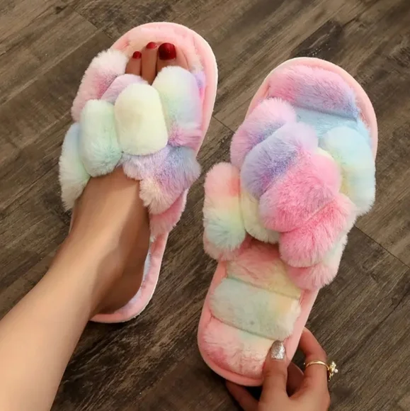 Ombre Faux Fur Women's Fluffy Slippers - Picture 5 of 10